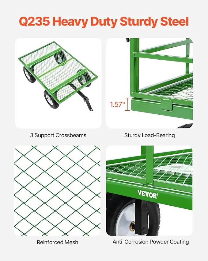 VEVOR 1200 Lbs Steel Garden Cart, Heavy Duty Pullable Garden Wagon Yard Cart, 2 in 1 Outdoor Metal Utility Wagon Yard Trailer with 13" All Terrain Tires, Mesh Removable Sides and 180°Rotating Handle by GreenHaven Gardens