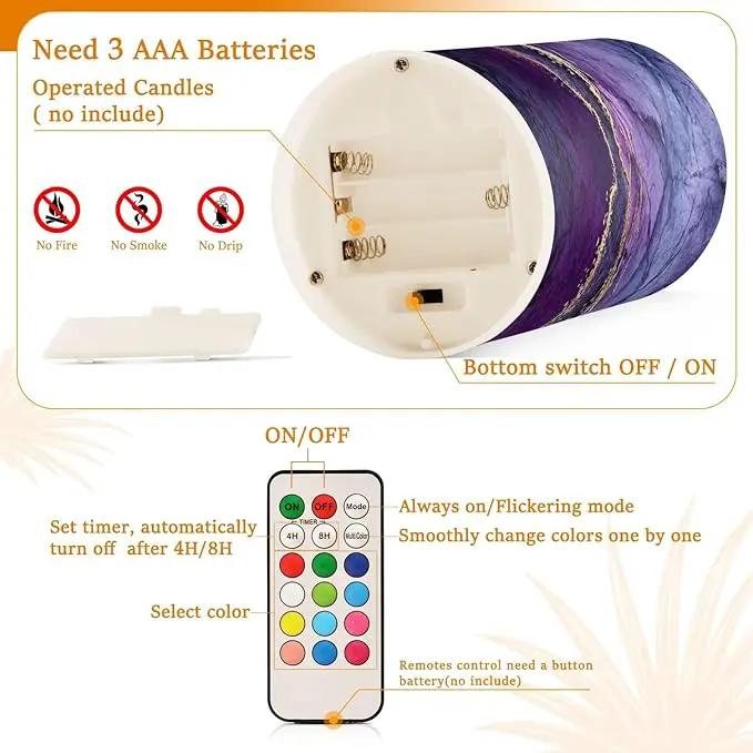 Flickering Flameless Candles, Purple Marble with Golden Veins LED Candles with Remote Timer, Set of 2 Battery Operated Candle for Valentine Wedding Birthday by GreenHaven Gardens