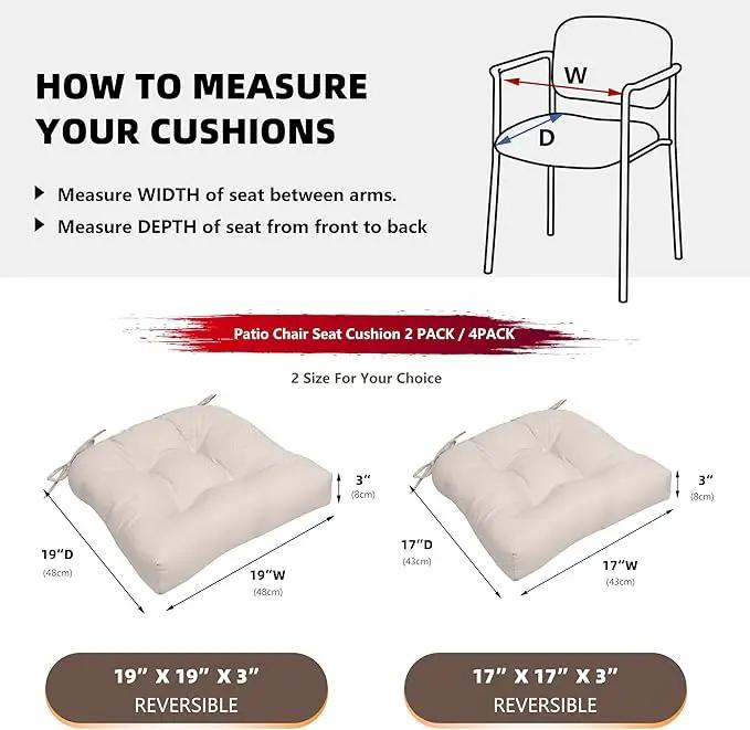 RACE LEAF Outdoor Cushions 17" x 17" Patio Chair Seat Pads, Set of 2 Thick Fill Tufted Square Patio Cushions, Water-Resistant Olefin Chair Seat Cushion with Ties for Non-Slip Support, Beige by GreenHaven Gardens