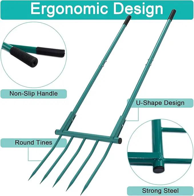 Broad Fork Garden Tool, 5 Tines 20 in Broadfork Hand Tiller, 55 inch Heigh Pitch Fork, Ergonomic U-Shaped Design, Spading Digging Fork for Gardening, Cultivating, Aerate Clay Soil for Farm by GreenHaven Gardens