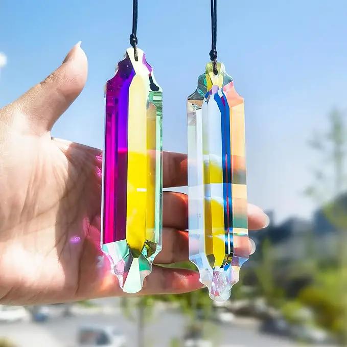 HDCRYSTALGIFTS 2 Pack 5" Large Crystal Suncatcher Prisms,AB Crystals for Sun Catchers,Rainbow Maker Hanging Prisms for Windows,Room,Chandelier,Garden Home Decor by GreenHaven Gardens