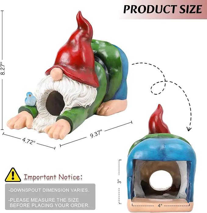 WONDER GARDEN Gnome Gutter Downspout Extensions - 3'' x 4'' Decorative Downspout Extender Diverter, Outdoor Splash Block Sculpture Garden Decor, Waterproof Gutter Guard for Lawn, Garden, Lawn by GreenHaven Gardens