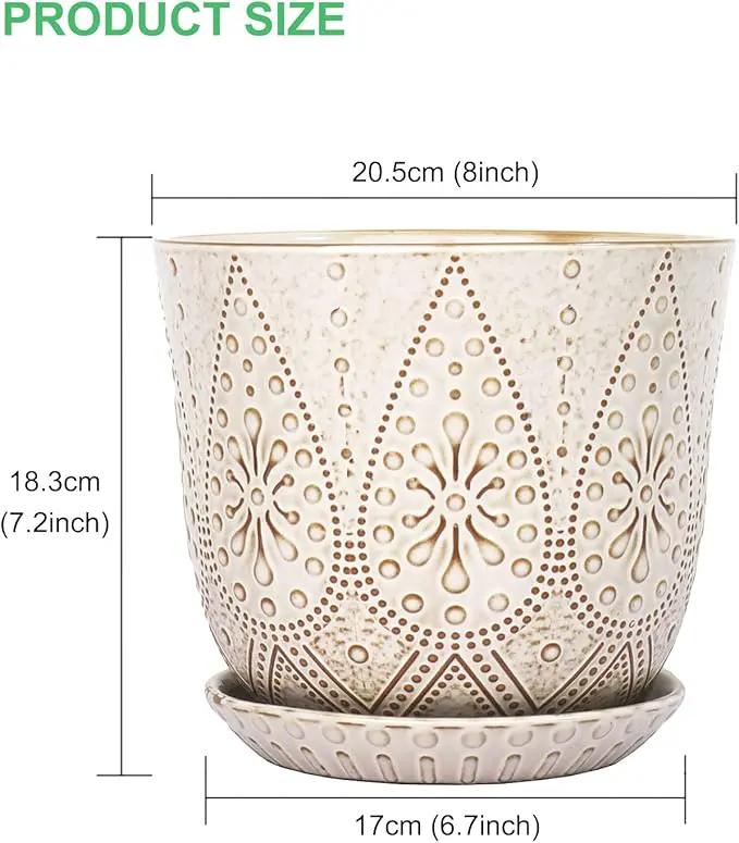 Gepege 8 Inch Plant Pot, Creamy White Ceramic Planter with Drainage Holes and Saucers for Plants Indoor and Outdoor Flower Pot by GreenHaven Gardens