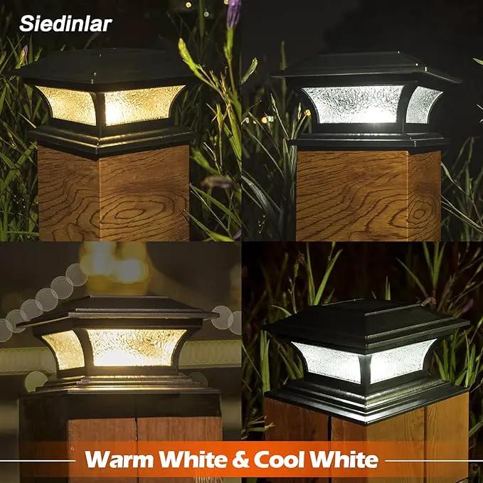SIEDiNLAR Solar Post Lights Outdoor Glass LED Fence Cap Light 2 Modes for 4x4 5x5 6x6 Posts Deck Patio Garden Decoration Warm White/Cool White Lighting Black (4 Pack) by GreenHaven Gardens