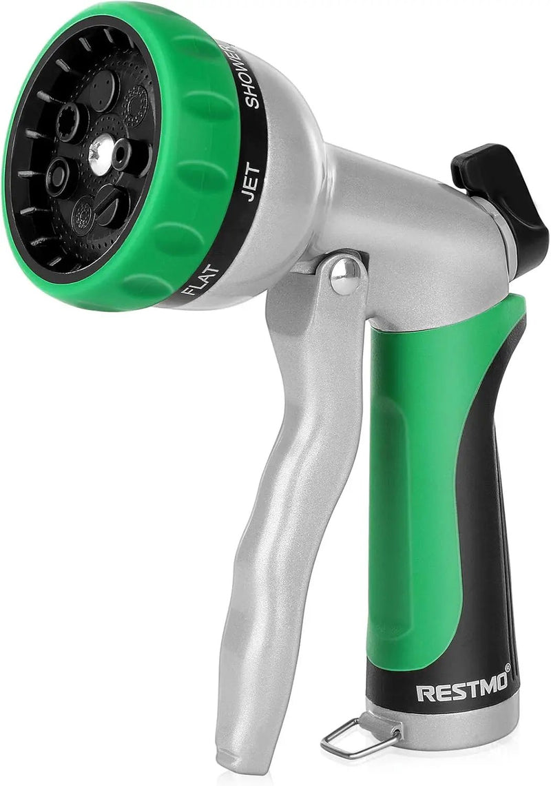 RESTMO Garden Hose Nozzle, Heavy Duty Metal Water Hose Nozzle with 7 Adjustable Spray Patterns, High Pressure Hand Sprayer with Flow Control for Watering Plants & Lawns, Washing Cars & Pets by GreenHaven Gardens