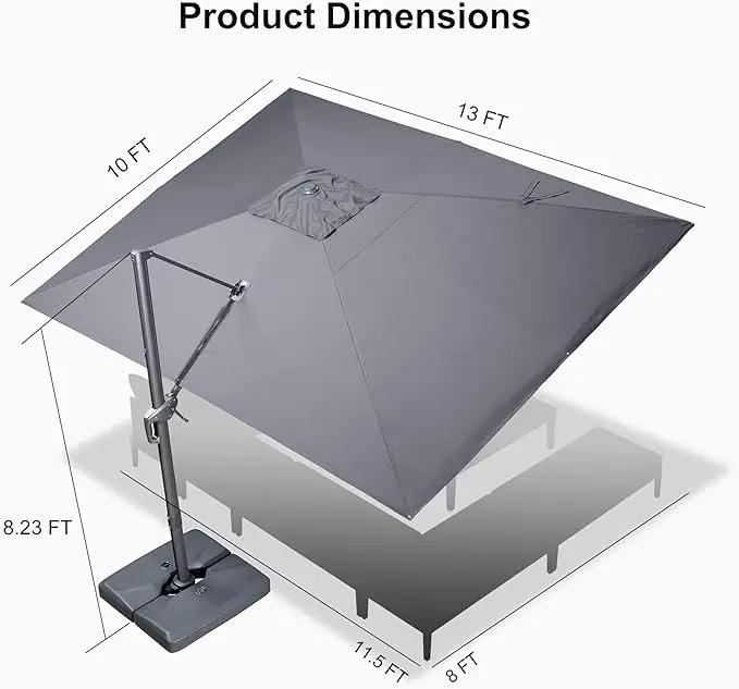 PURPLE LEAF 10' X 13' Patio Umbrella Large Rectangle Outdoor Aluminum Cantilever Umbrella with 3-Year Fade Resistance Recycled Fabric and 360-degree Rotation for Deck Pool Garden, Graphite Grey by GreenHaven Gardens