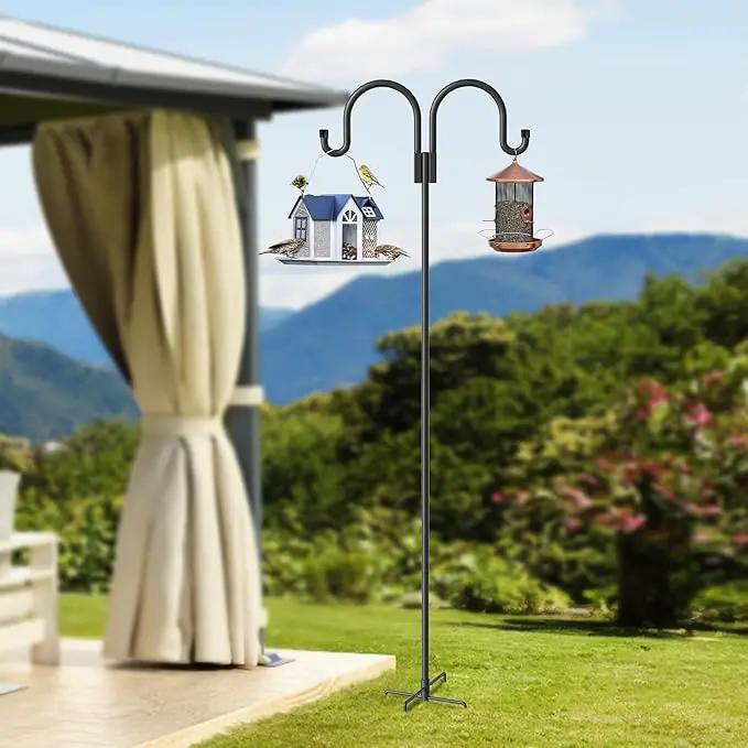Highpro Double Shepherd Hooks for Outdoor, 95 Inch Heavy Duty Bird Feeder Pole for Hanging Bird Feeder, Garden Hooks Plant Baskets, Garden Plant Hanger Stands with 5 Prong Base by GreenHaven Gardens