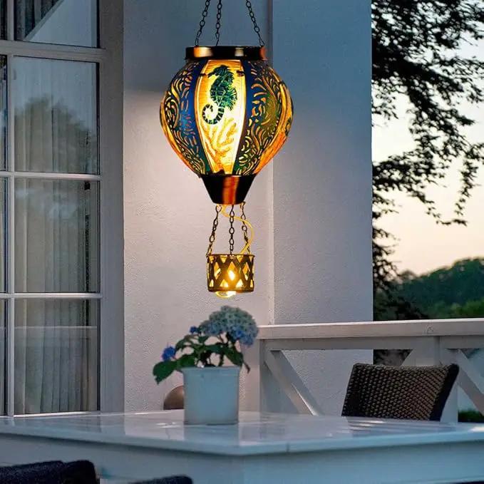 Seahorse Solar Hot Air Balloon Lantern with Flame Flickering Metal Hot Air Balloon Solar Lanterns Outdoor Waterproof Hanging Outdoor Lights for Yard,Patio,Garden Decor Birthday Gift for Women by GreenHaven Gardens