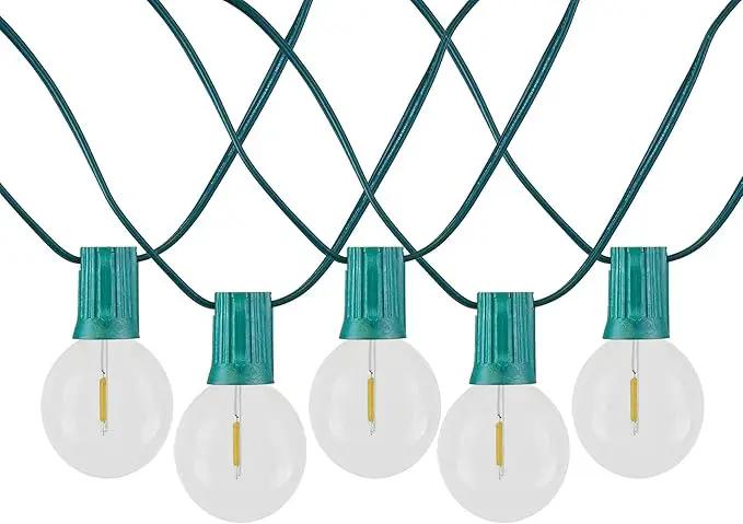 Novelty Lights 50 Feet G40 LED Patio String Lights with 50 Bulbs, Warm White, Weather Resistant and Shatterproof Replaceable Plastic Globe Bulbs, Green Wire by GreenHaven Gardens