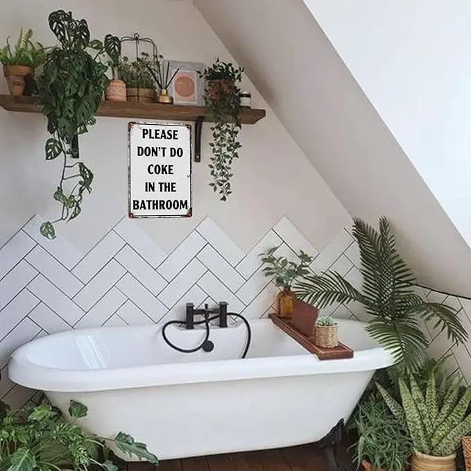 Please Don'T Do Coke In The Bathroom Sign Funny Room Decor For Men Cool Tapestry For College Dorm Metal Tin Signs Man Cave Decor Toilet Sign White 12 X 8 Inch by GreenHaven Gardens