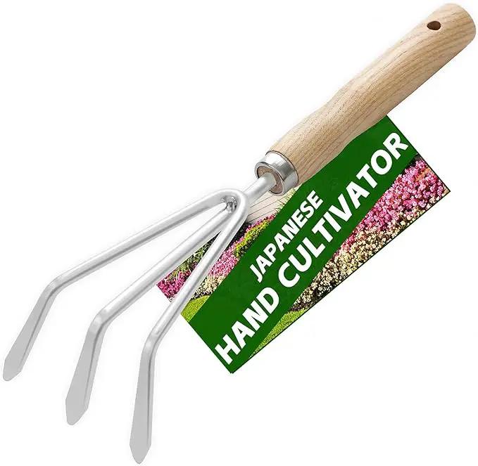 Japanese Hand Cultivator Garden Tool - Hand Rake - Garden Cultivator Hand Tools for Weeding and Turning Soil, Heavy Duty Stainless Steel Blade Gardening Hand Tool with Hang Hole by GreenHaven Gardens
