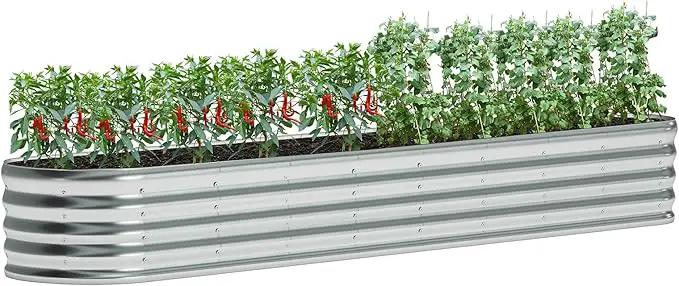 zizin Galvanized Raised Garden Bed Metal Oval Raised Garden Beds Outdoor Planter Box for Vegetables (12x2x1.3FT, Silver) by GreenHaven Gardens