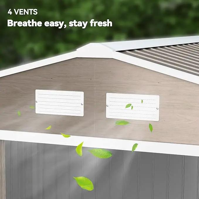 Outsunny 9' x 6' Outdoor Storage Shed, Garden Tool Metal Shed with Foundation Kit, Double Lockable Door, Air Vents and Sloping Roof, for Backyard, Patio, Lawn, Light Brown by GreenHaven Gardens