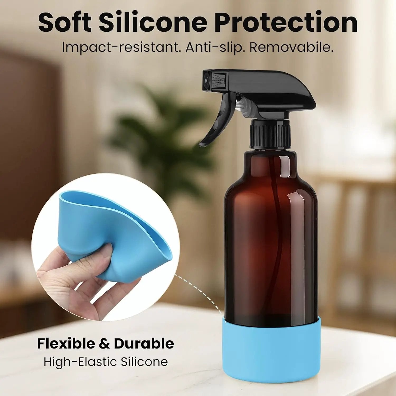 Glass Spray Bottles with Silicone Sleeve 16.9oz 2 Pack Empty Spray Bottle for Hair Mist/Stream Spraying for Cleaning Solutions, Plants, Essential Oils (Brown-sblue&black) by GreenHaven Gardens