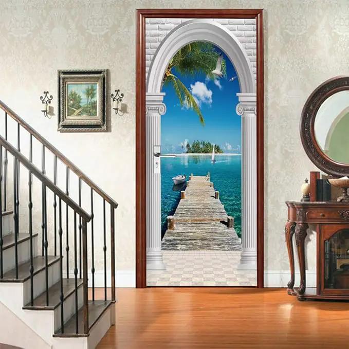 3D Door Wallpaper Self-Adhesive Door Sticker Landscape Door Poster Premium PVC Waterproof Wall Sticker for Bedroom Living Room Door Decoration Wallpaper 77 x 200 cm by GreenHaven Gardens