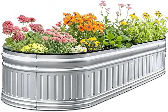 KING BIRD Raised Garden Bed Kit 2025 Upgraded Modular DIY Galvanized Planter Garden Box Outdoor for Gardening, Vegetables, Flowers, Elegant Roman Column Design, 47x24x12 in, Silver by GreenHaven Gardens