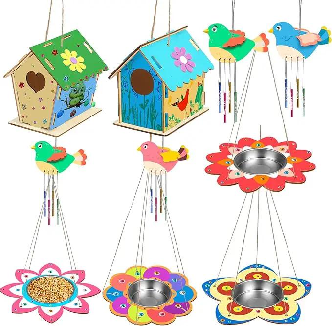 Fennoral 12 Pack Bird House Craft Kit for Kids Make You Own Bird Wind Chime Kit DIY Build and Paint Wooden Birdhouses Bird Feeder Art and Craft for Spring Yard Garden Outdoor Decoration by GreenHaven Gardens