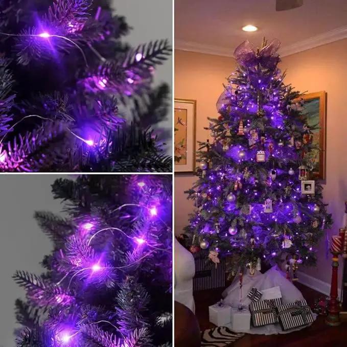 YEGUO 4 Pack Purple Solar Fairy Lights Outdoor Waterproof, Each 33ft 100 LED String Lights 8 Modes Silver Wire by GreenHaven Gardens