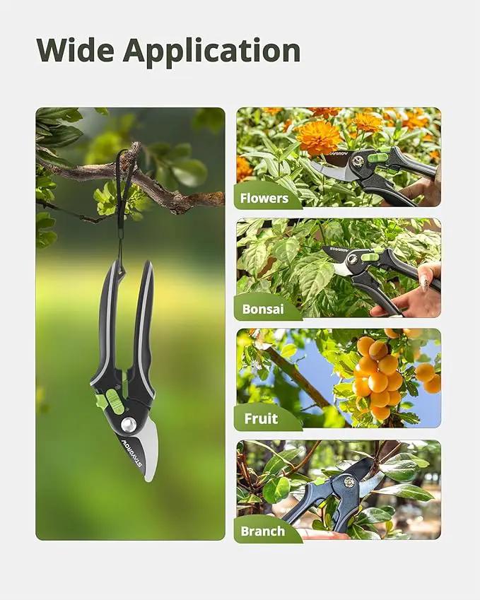 Pruning Shears for Gardening - 8.5" SK5 Garden Shears Cuts 10000+ Times Staying Sharp - Garden Scissors with One-handed Unlocking & Adjustable Handle- Garden Clippers Gardening Tools for Men Women by GreenHaven Gardens
