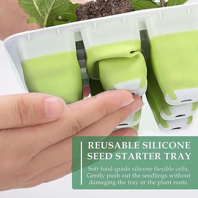 10pcs Reusable Seed Starter Tray, 120 Cells Seed Starter Kit, Silicone Seedling Starter Trays for Starting Plant Seeds with Flexible pop-Out Cells, Indoor Gardening Plant Germination Trays by GreenHaven Gardens