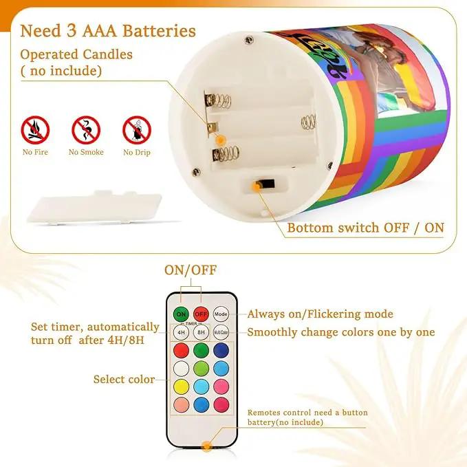 Vdsrup Flameless Candles Set of 2 LGBT Custom LED Candles with Timer Battery Operated Personalized Candle Lights Flickering with Remote for Home Bedroom Decor by GreenHaven Gardens