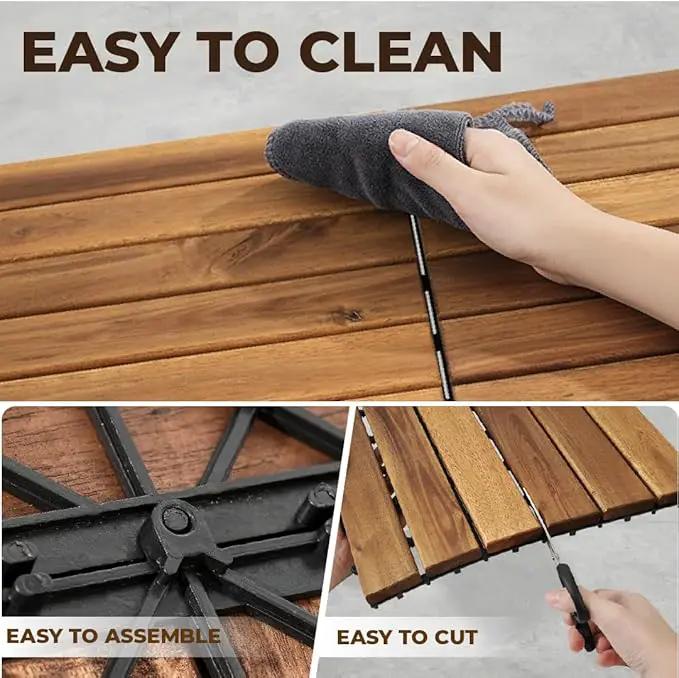 Pack of 10 Deck Tiles - 12"x12" Interlocking Natural Solid Acacia Wood for Outdoor & Indoor, Patio Garden, Balcony, Poolside - Natural6 Color by GreenHaven Gardens