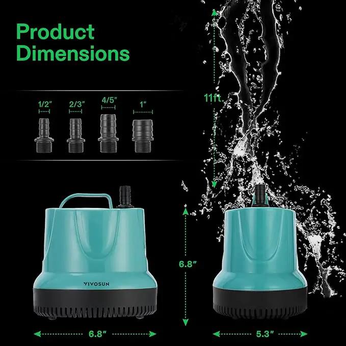 VIVOSUN 1150GPH 100W Submersible Pump for Fish Tank, Pond, Aquarium, Hydroponic Systems with 5ft Power Cord and 4 Nozzles Blue by GreenHaven Gardens
