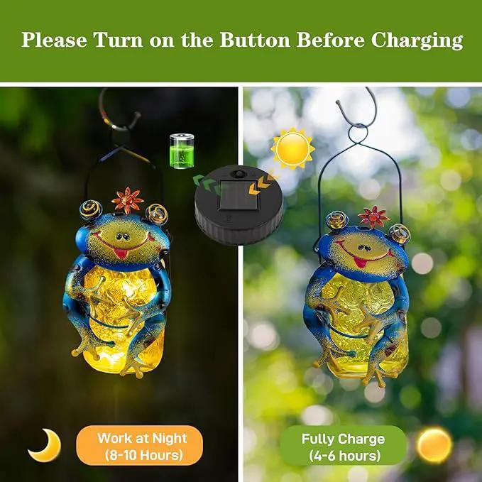 2 Pack Frog Solar Lantern,Jar Solar Lanterns Outdoor Waterproof Frog Hanging Solar Lantern,Outdoor Solar Lanterns with String Light for Garden Table Decor by GreenHaven Gardens
