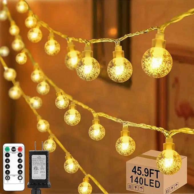 45.9ft 140LED Globe String Lights Outdoor,Crystal Fairy Light IP44 Waterproof Outdoor Hanging Decorative Lights for Home Tent Patio Garden Party Wedding Decor by GreenHaven Gardens