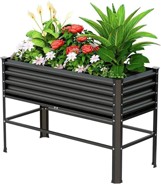 Raised Garden Bed with Legs, 48×24×32in Large Metal Elevated Raised Planter Box,600lb Capacity with Drainage Holes for Vegetables Lawn Green Flowers, Fruits, Terrace by GreenHaven Gardens