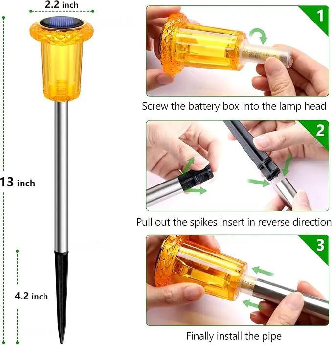 DenicMic Solar Lights Outdoor Pathway Lights LED Waterproof Acrylic Lamp Head Stainless Steel Stake for Yard Garden Landscape Path Walkway Driveway Patio Lawn (Orange 10Pack) by GreenHaven Gardens