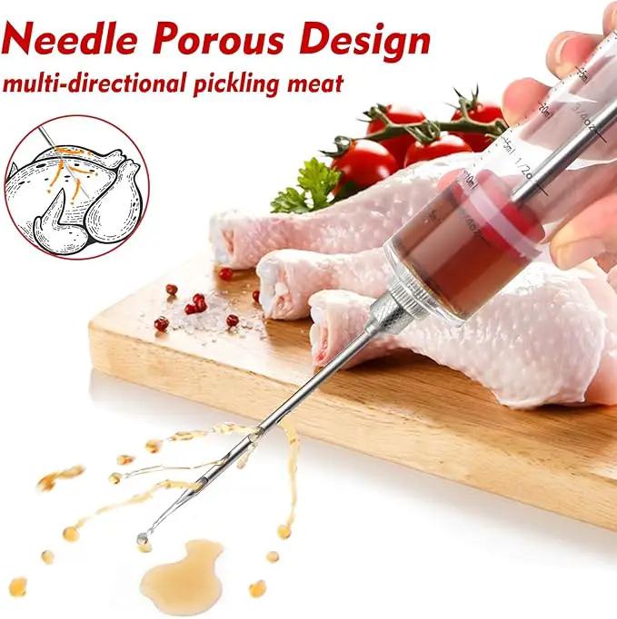 TGE-V 1-oz Plastic BBQ Marinade Injector Kit, Turkey Injector Syringe (3 Stainless Steel Meat Needles + 3 Replacement O Rings + 1 Cleaning Brush) for Smoked BBQ Grill by GreenHaven Gardens