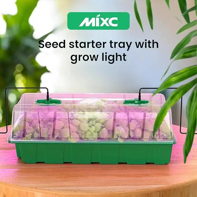 MIXC Seed Starter Tray with Lights, 2 Packs Mini Propagator Plant Grow Kit Greenhouse with Humidity Vented Domes and Base for Seeds Starting, Green by GreenHaven Gardens