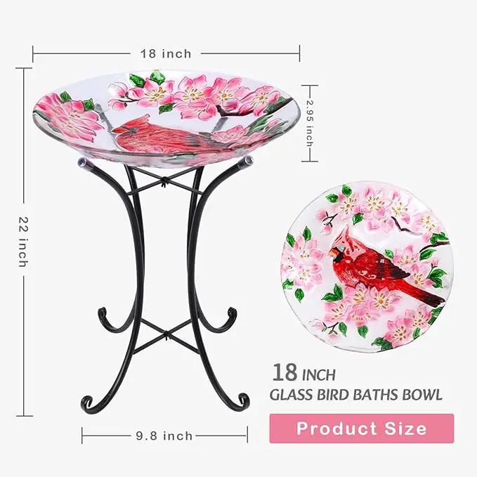 VCUTEKA Bird Baths for Outdoors, Glass Bird Bath with Metal Standing for Garden, Yards Patio Décor, Bird Lovers Gift, Cardinal Glass Birdbath Detachable (22" H * 18" W) by GreenHaven Gardens