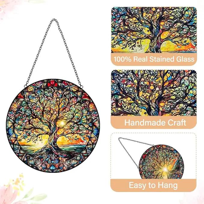 Tree of Life Sun Catcher Stained Glass Window Hanging - Handmade Suncatchers for Windows Hanging Stained Glass Suncatcher - Sun Catchers Indoor Window Wall Home Decor Glass Panel Gift for Women Men by GreenHaven Gardens