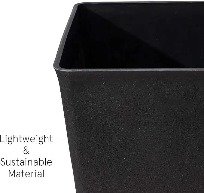 LA JOLIE MUSE 26 inch Tall Black Planters for Outdoor Plants,Set of 2 Tapered Planters with Trays,V-Shape Rectangular Garden Planters for Front Door, Patio and Deck by GreenHaven Gardens