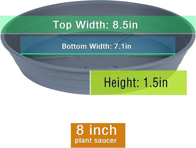 Plant Saucer 8 Inch 4 Pack 6 8 10 12 14 16 18 20 25, Plastic Plant Trays for Pots，Extra-Deep Plant Water Dray Tray, Bird Bath Bowl, Heavy Flower Plant saucers Indoors and Outdoor No Holes 8in-4 grey by GreenHaven Gardens