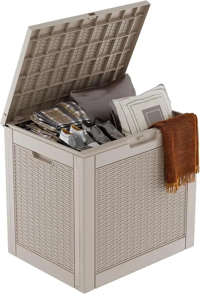 31 Gallon Outdoor Storage Box – Waterproof Deck Box for Garden & Patio,Light Brown by GreenHaven Gardens