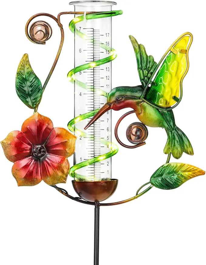 LEWIS&WAYNE 36.3” Hummingbird Rain Gauge Outdoor, 7” Glass Tube Solar Powered 10 Warm White LEDs Garden Metal Stakes Decorative Waterproof for Yard Garden Patio Lawn by GreenHaven Gardens