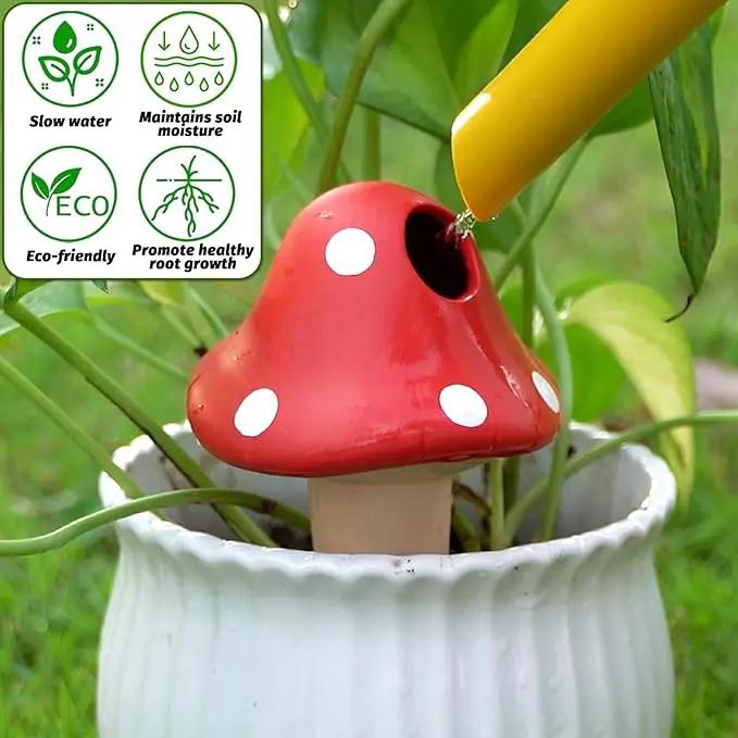 Terracotta Self Watering Spikes, 4 Pack Mushroom Self Watering Planter Insert, Vacation Plant Slow Release Watering Devices for Indoor Outdoor Plants, Colorful Large Water Globes by GreenHaven Gardens