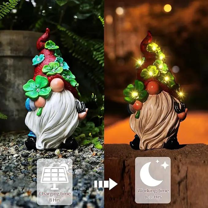 Garden Gnome Statue with Solar Lights Large Sculptures Funny Triple Gnome Outdoor Patio Lawn Yard Garden Decor Gifts for Women Mom 11in Spring Gnomes Outdoor by GreenHaven Gardens