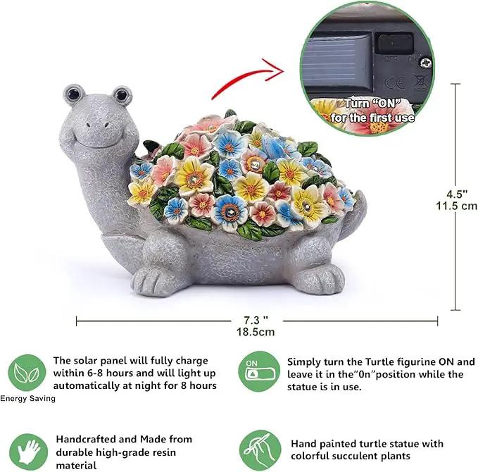 Solar Turtle Garden Decor with Flowers: Outdoor Clearance Statues Lights for Outside Lawn Ornaments Porch Patio Balcony Yard – Birthday Gifts for Mom Grandma Women by GreenHaven Gardens