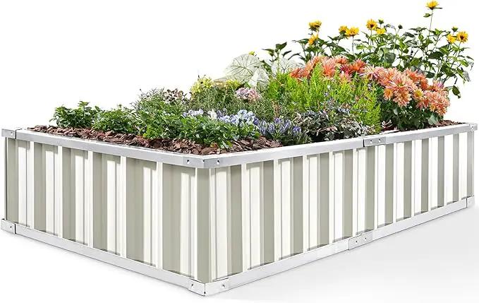 KING BIRD Raised Garden Bed 68"x 36"x 12" Galvanized Steel Metal Outdoor Garden Planter Box Kit with 2 Pairs of Gloves (Ivory) by GreenHaven Gardens