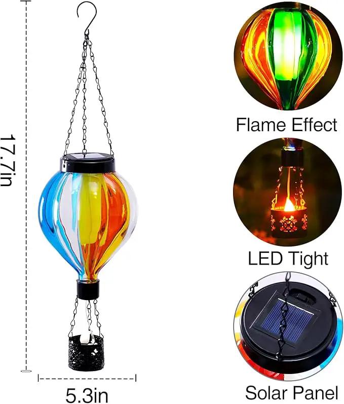 Hot Air Balloon Solar Lantern with Flickering Flame Christmas Gifts for Women Grandma Mom Outdoor Hanging Light Solar Decorative Air Balloon Lamp for Garden Patio Yard and Home (Blue & Yellow) by GreenHaven Gardens