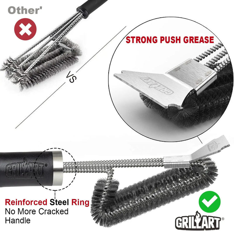 GRILLART Grill Brush and Scraper BBQ Brush for Grill, Safe 18" Stainless Steel Woven Wire 3 in 1 Bristles Grill Cleaning Brush, BR-4516 by GreenHaven Gardens