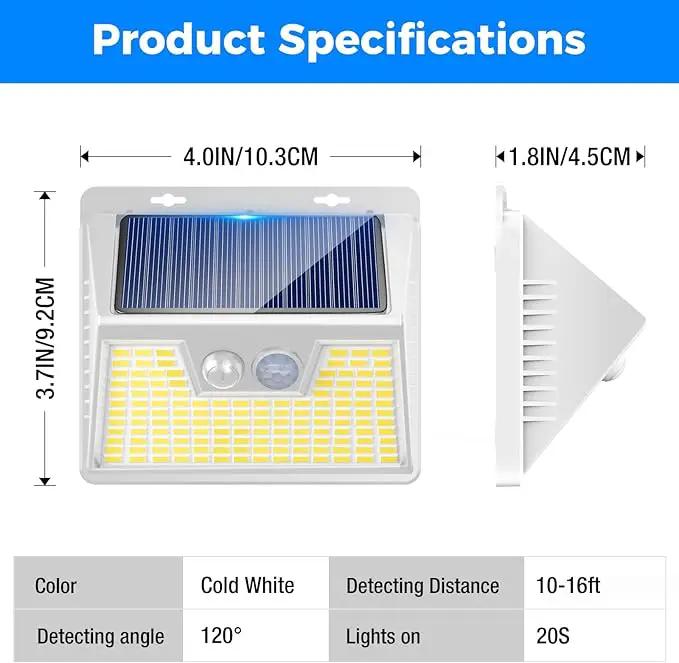 Peasur White Frame Solar Motion Sensor Lights Outdoor - 2 Packs, 180LED Warm Solar Wall Lights, Waterproof, 3 Modes Fence Security Lighting for Deck, Yard, Stairs, Garden by GreenHaven Gardens