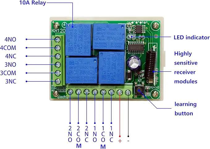QIACHIP Universal 12V 4CH Wireless Relay Remote Module Switch RF 433Mhz with Remote Control Key Fob 2 Transmitters 1 Receiver for Light Garage Door Electric Gate,Momentary Toggle Latched(KR1204) by GreenHaven Gardens