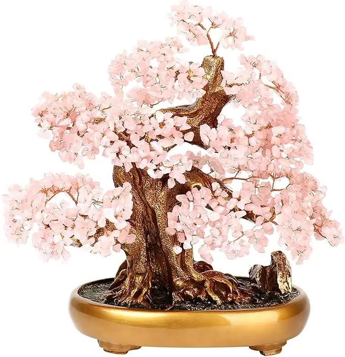 Feng Shui Money Tree Large Crystal Quartz Lucky Tree Gem Tree for Office Home Feng Shui Decoration for Wealth/Fortune and Luck (Rose Quartz) by GreenHaven Gardens