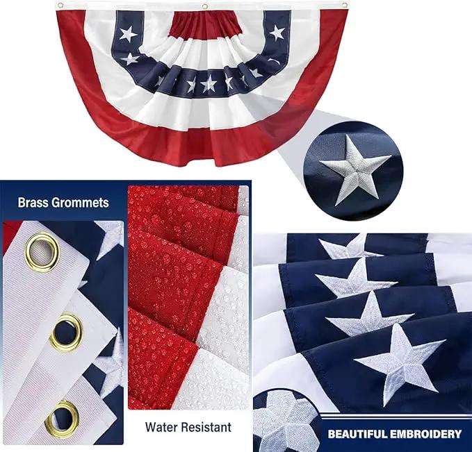 2x4Ft American Bunting Flag 4th of July Embroidered Stars USA Bunting Banner Patriotic Decorations Pleated Half Fan Flags Decor Outdoor Outside Porch Garden Window Independence Day Memorial Veterans by GreenHaven Gardens