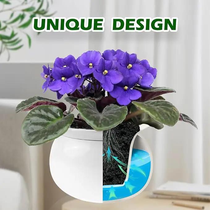 African Violet Pots, 6 inch Ceramic Easy Self Watering Plant Pot for Busy Plant Lovers, Automatically Absorb Appropriate Amount of Water, Flower Pot Indoor-Plants Not Included by GreenHaven Gardens